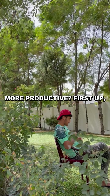 A person relaxing in a garden — caption reads about being more productive